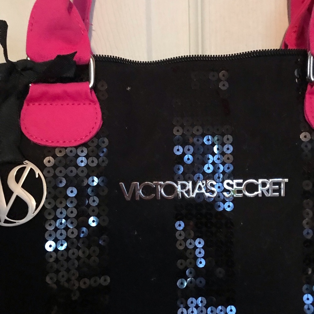 Victoria's Secret Black and Pink Sequin Tote Bag NWOT